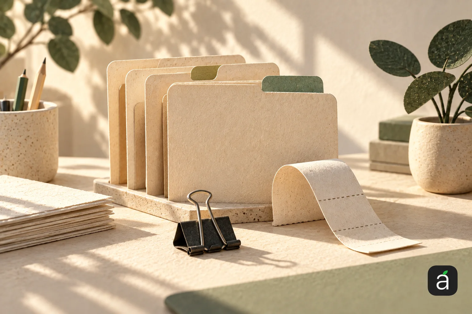 AppleApps editorial illustration of folders, a paper receipt and binder clip, with the AppleApps mark at bottom right.